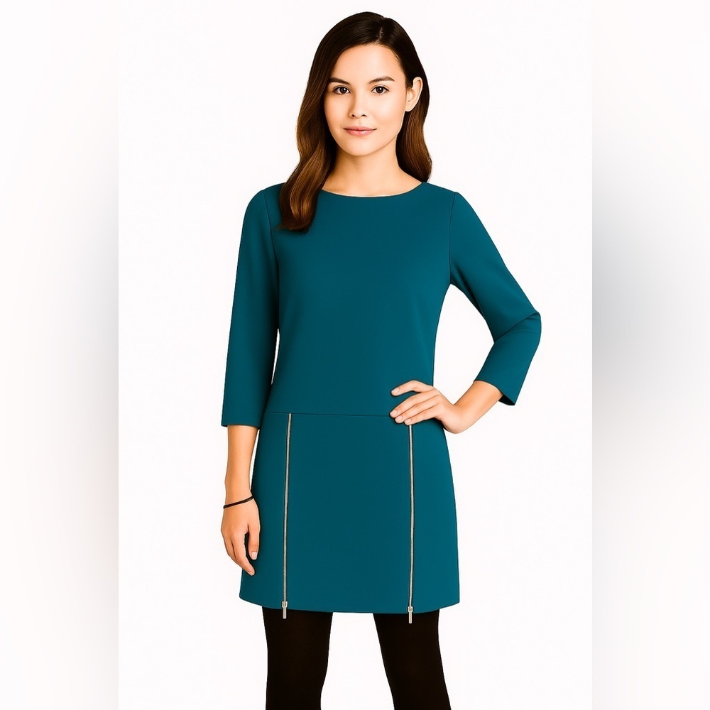 Ann Taylor Factory Teal Shift Dress with Front Zippers
